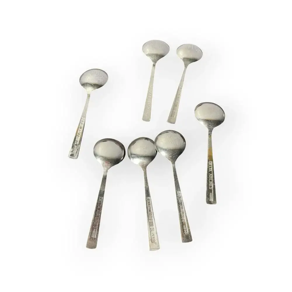 Set of 7 Vintage Delta Air Lines ABCO Stainless Steel Bouillon Spoons